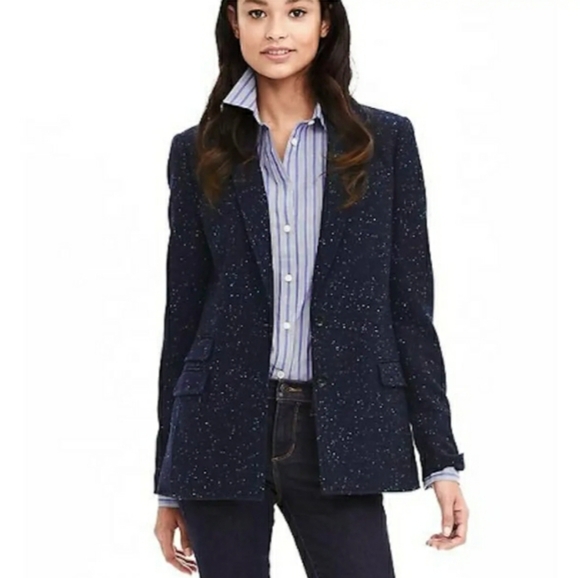 Banana Republic Wool Jacket Blazer Navy Speckled - Picture 2 of 10